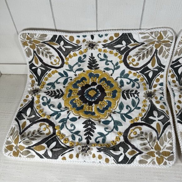 Yellow Embroidered Claudia Pillow Covers 20x20 (Set Of 2) Kirkland's Floral - Picture 1 of 16